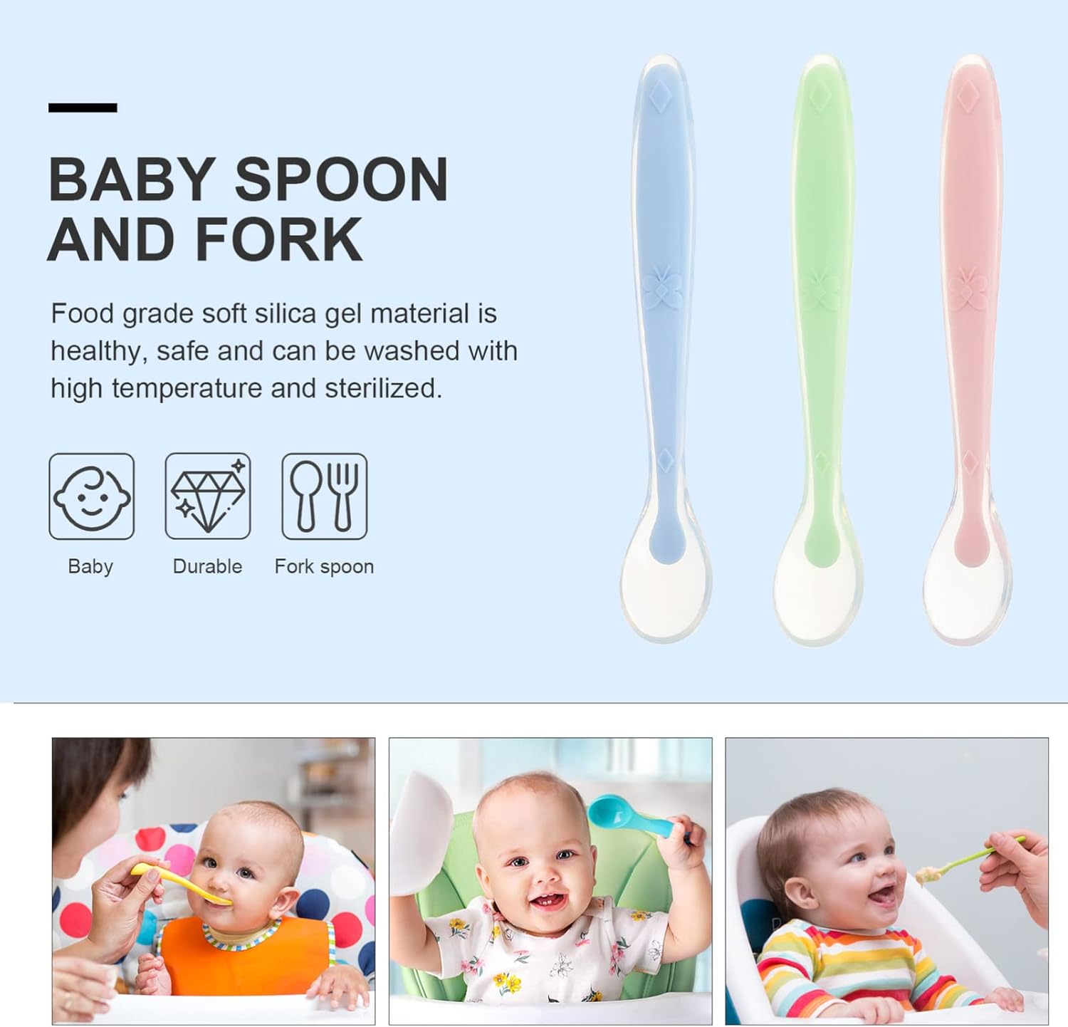 3-Piece Silicone Baby Spoon Set for Feeding