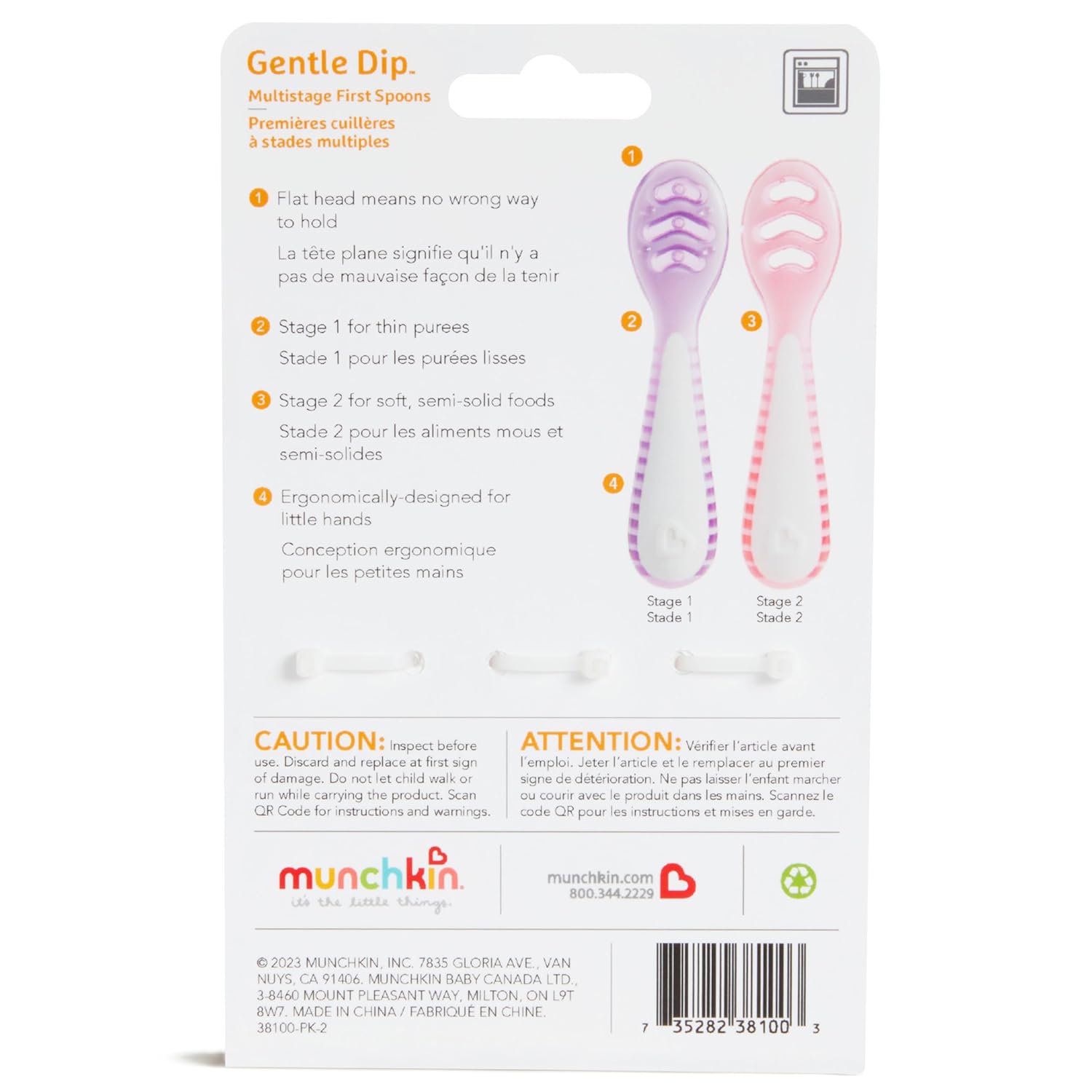 Munchkin Gentle Dip Baby Spoons Set 3Pack PinkPurple - Gently Introduce Baby to Solids