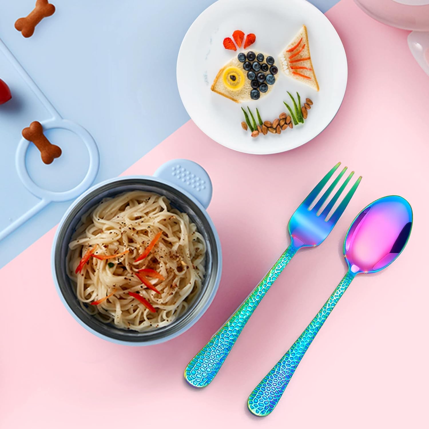 LIANYU 14-Piece Rainbow Kids Silverware Set Stainless Steel Flatware for Toddlers
