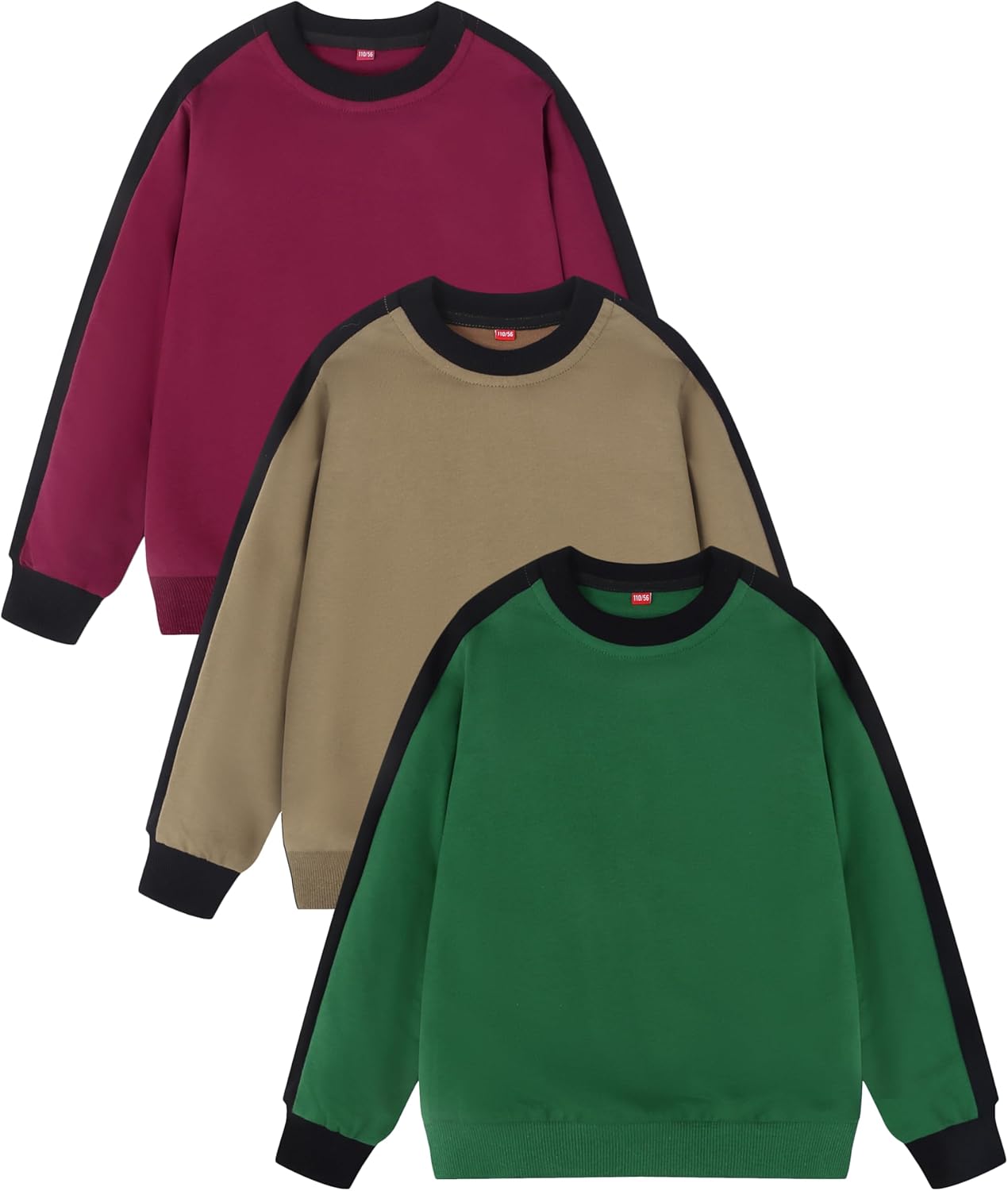 3 Pack Toddler Boy Crewneck Sweatshirt Kids Lightweight Cotton Long Sleeve Shirts