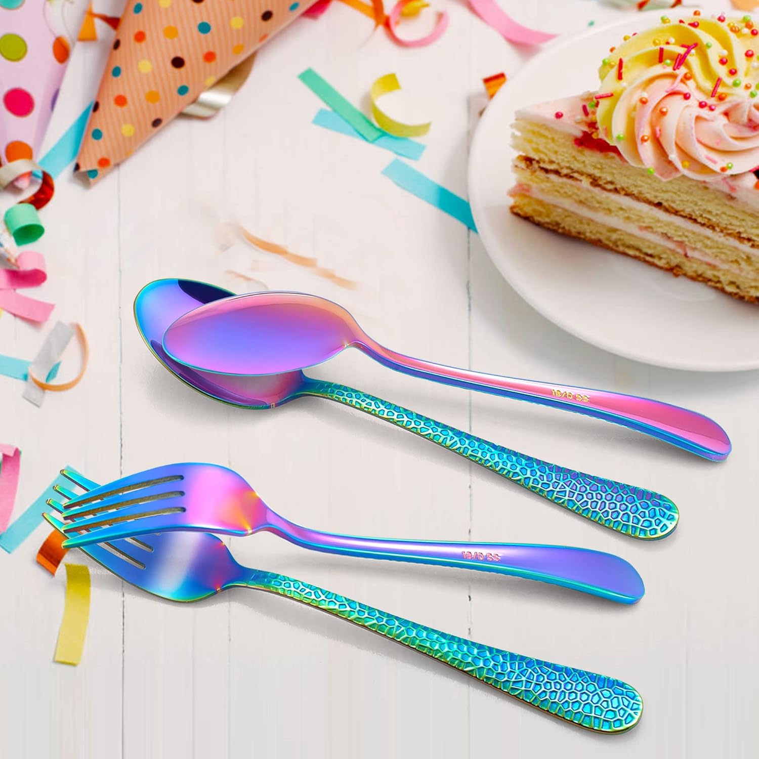 LIANYU 14-Piece Rainbow Kids Silverware Set Stainless Steel Flatware for Toddlers