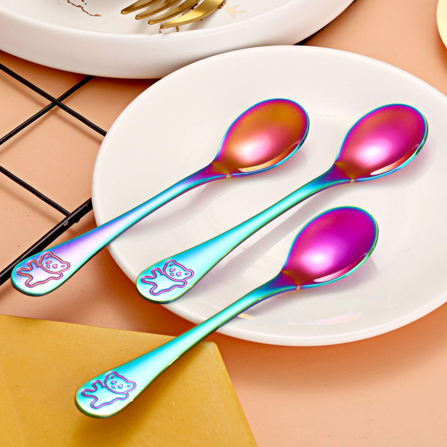 6-Piece Rainbow Flatware Set Stainless Steel Kids Cutlery Safe for Preschoolers