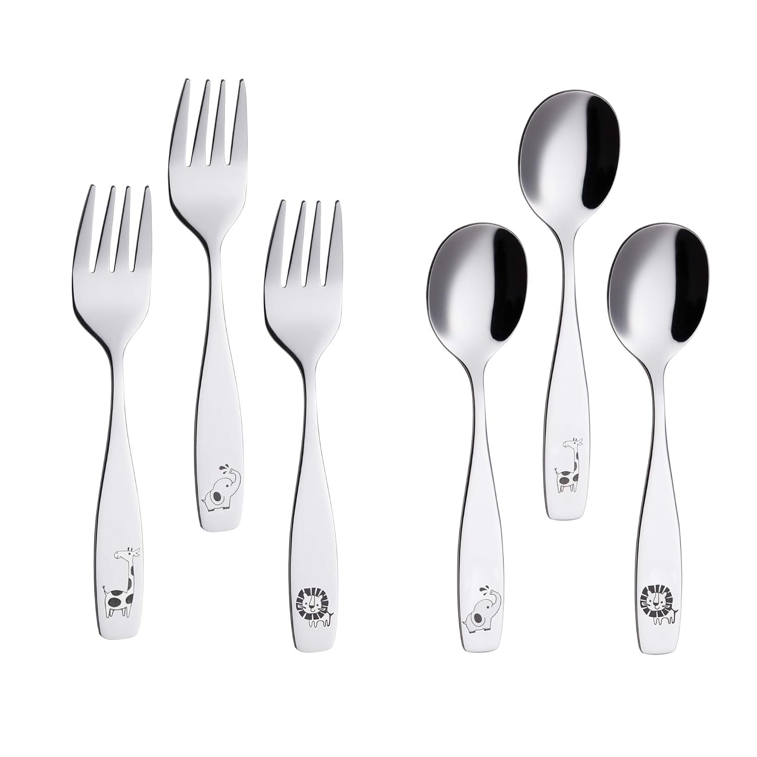 Annova Kids Silverware 6 Pieces Safari Animal Flatware Set