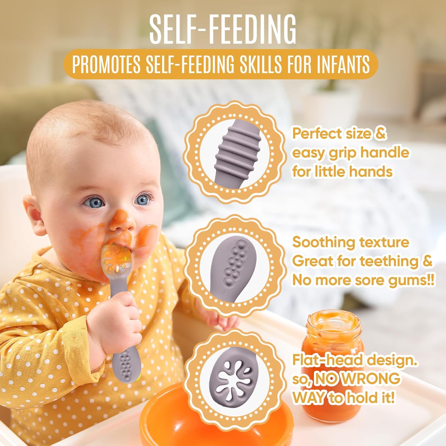 4pc Silicone Self feeding baby utensils 6-12months BPA-free Dishwasher Safe
