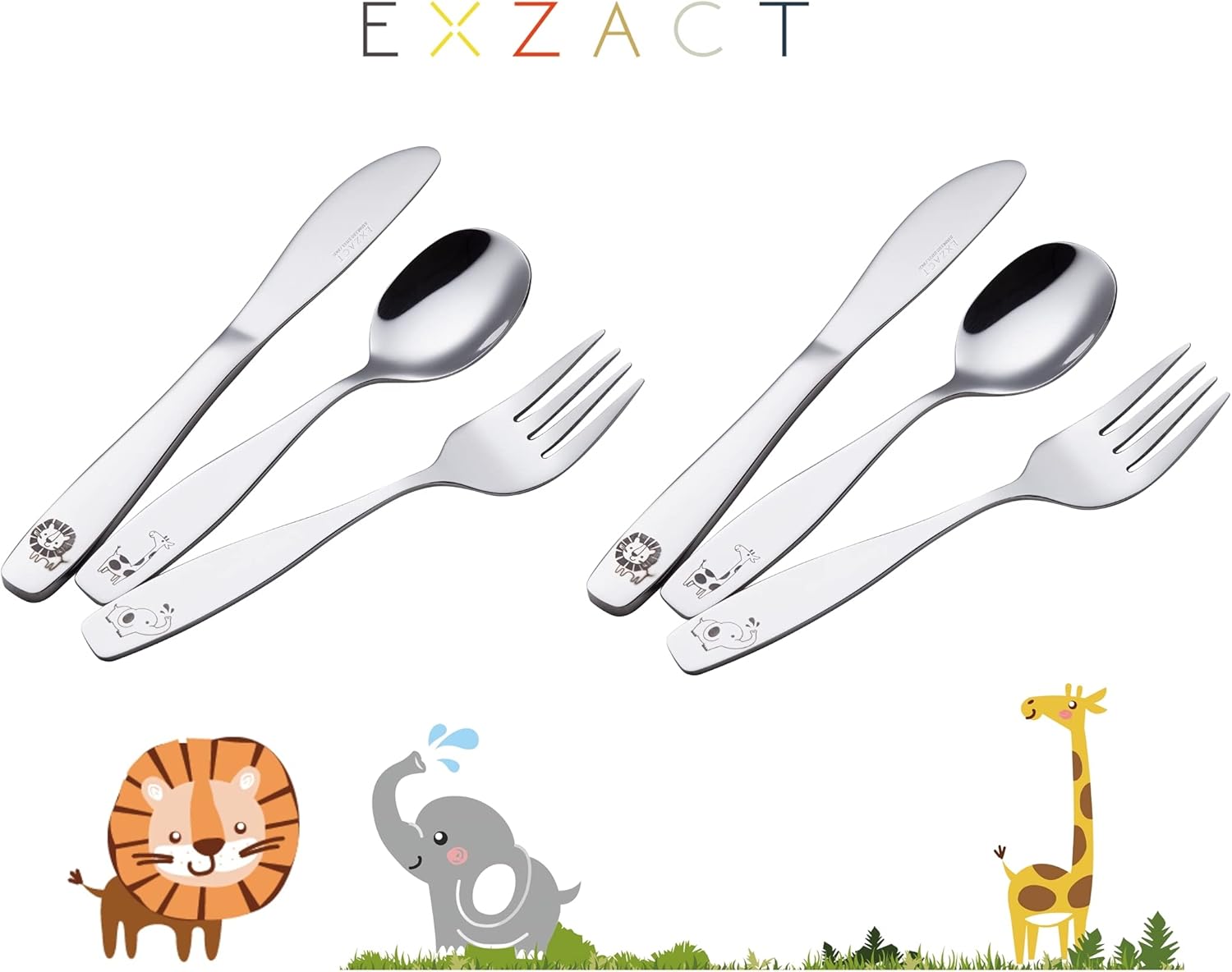 Exzact Kids Flatware Set 6pc Stainless Steel Baby Utensils