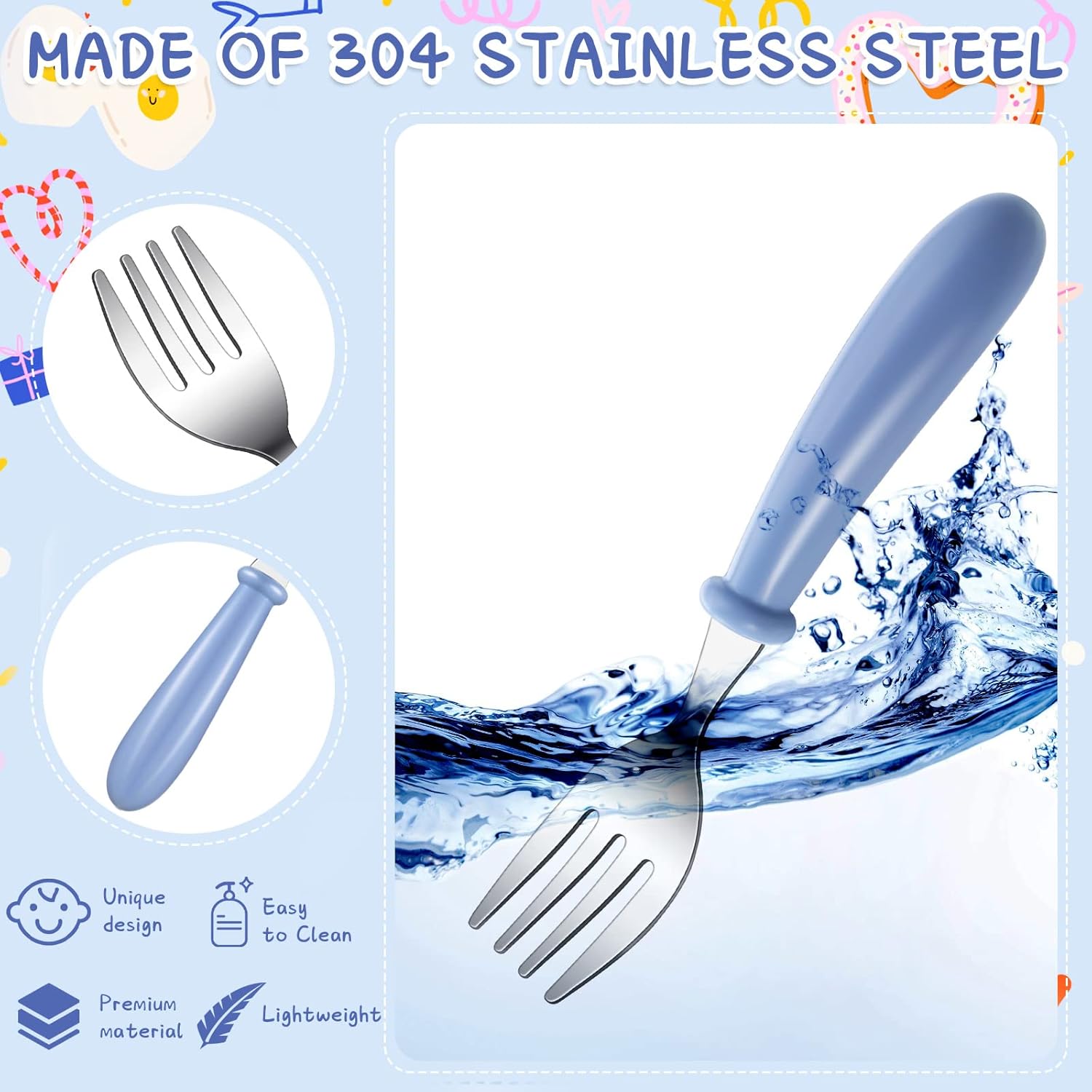 Chumia 9-Piece Stainless Steel Toddler Forks for Self-Feeding Kids