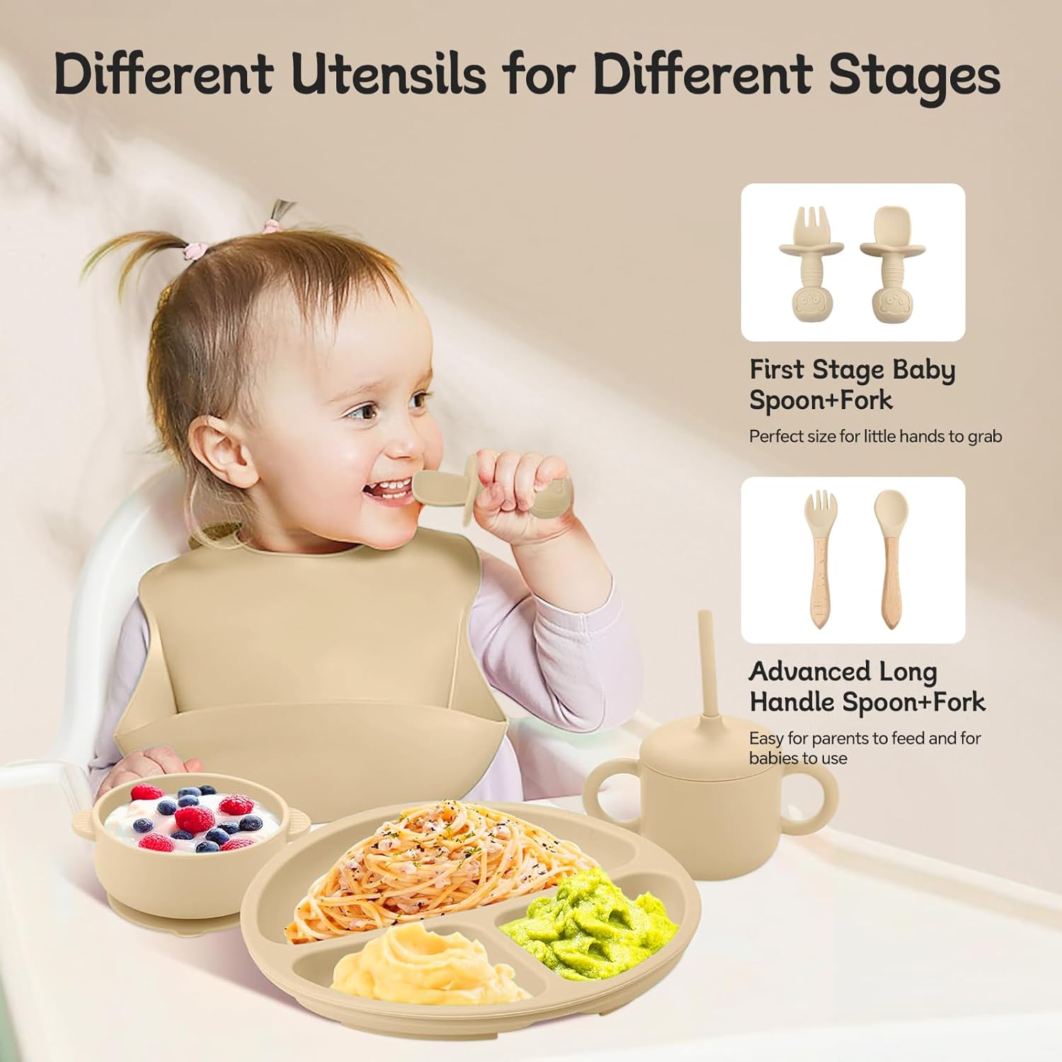 Sturdy Silicone Baby Feeding Set for Self-Feeding