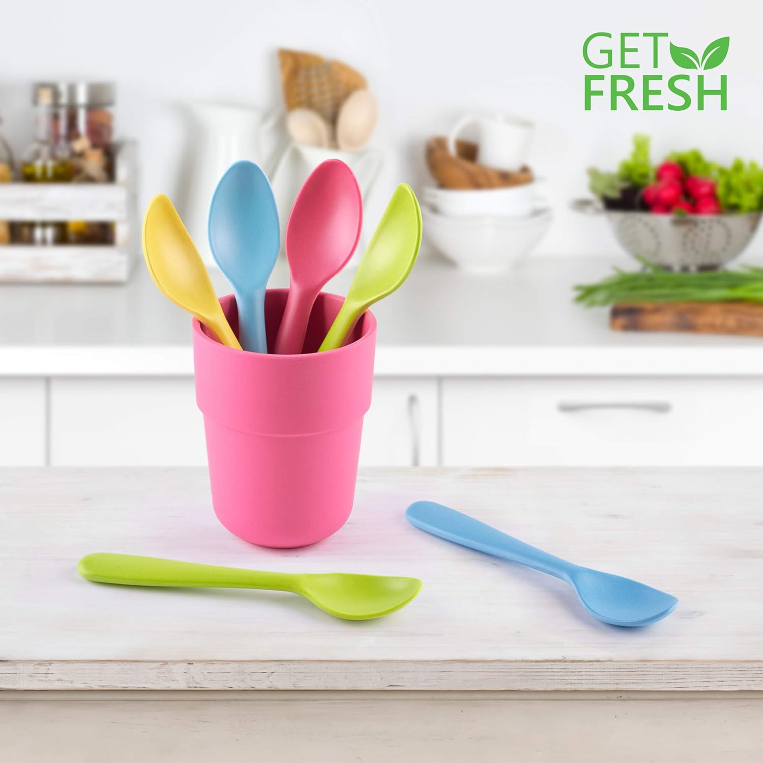 Bamboo Kids Spoons Set 4-Piece Reusable Bamboo Fiber for Daily Meals