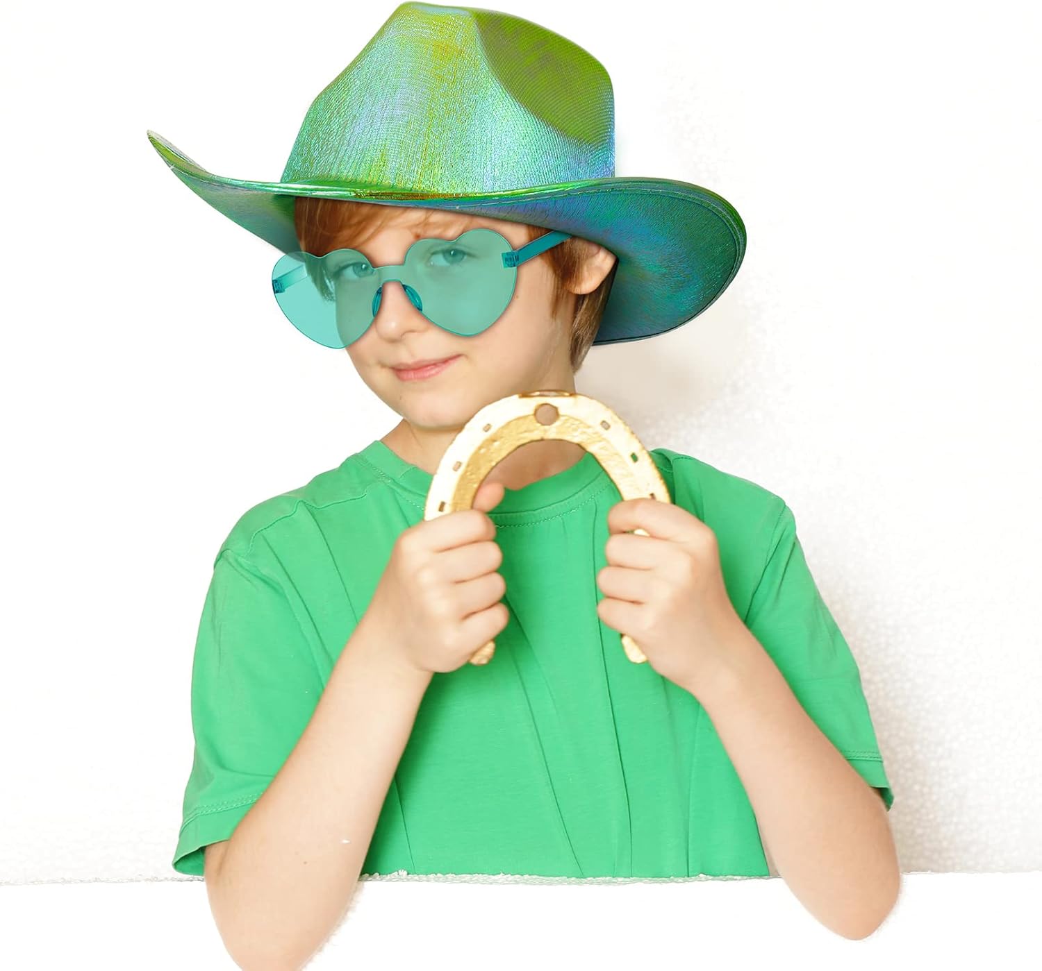Set of 12 Holographic Neon Cowboy Hats Heart Sunglasses