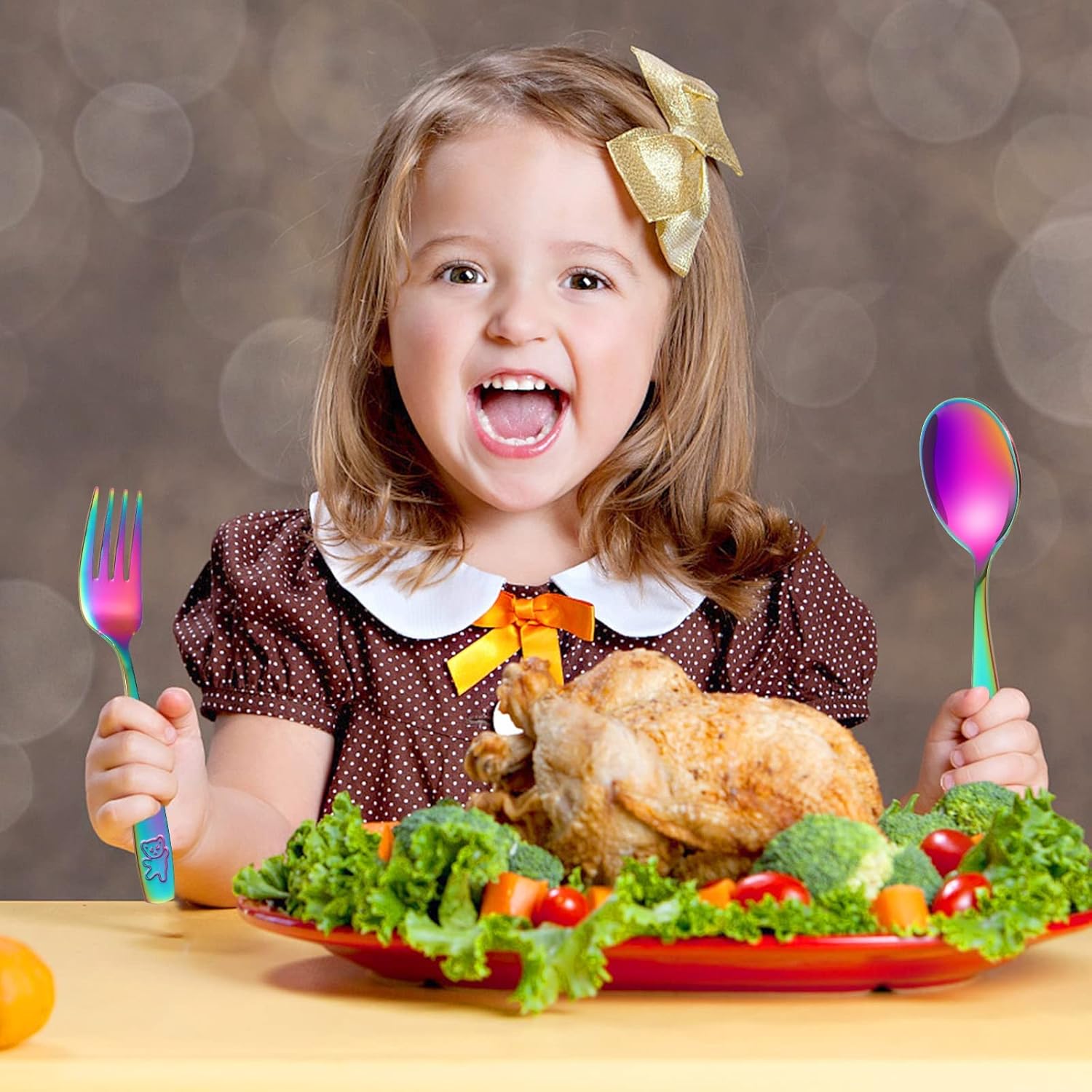 Pimoys 12-Piece Toddler Utensils Kids Rainbow Silverware Set