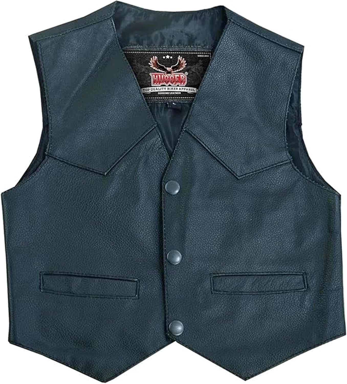 Hugger Kids Leather Vest Premium Rugged Jacket for Bikers and Kids