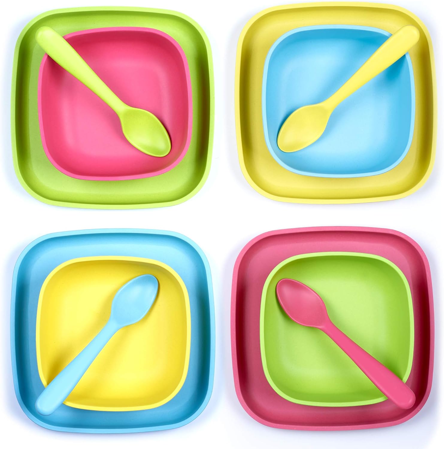 Bamboo Kids Spoons Set 4-Piece Reusable Bamboo Fiber for Daily Meals