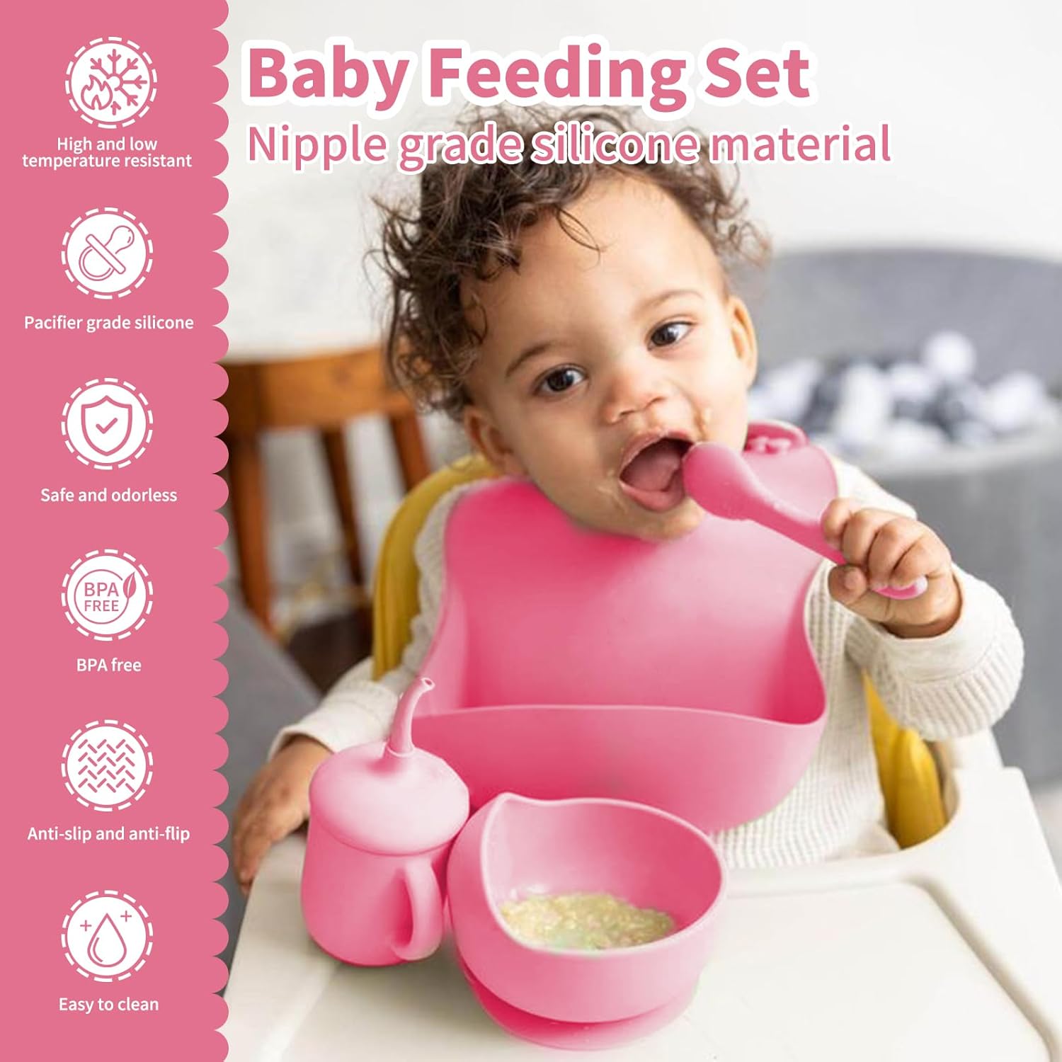 Arcasa Silicone Baby Feeding Set 9 Pcs Pink