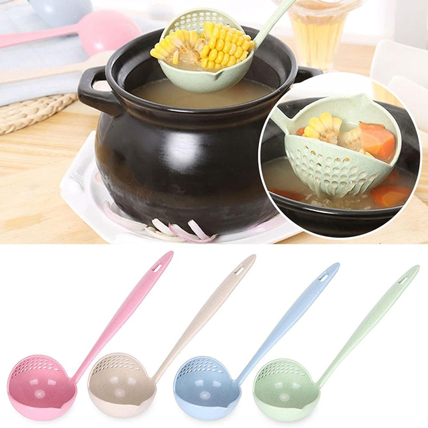 NPQPNAFC 2 in 1 Long Handle Soup Spoon Strainer