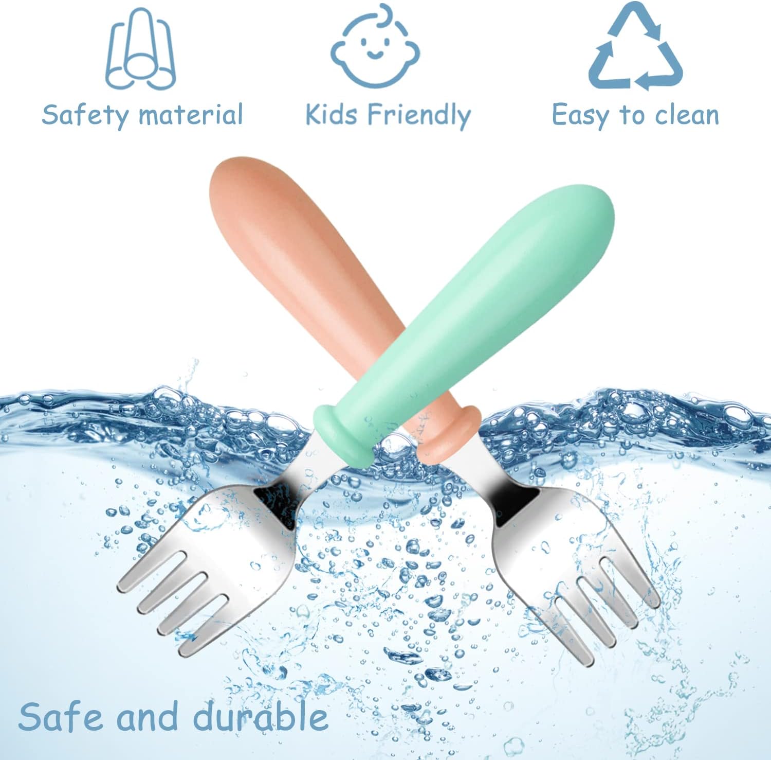 Pimoys Toddler Safe Flatware Set with Round Handles BPA-Free