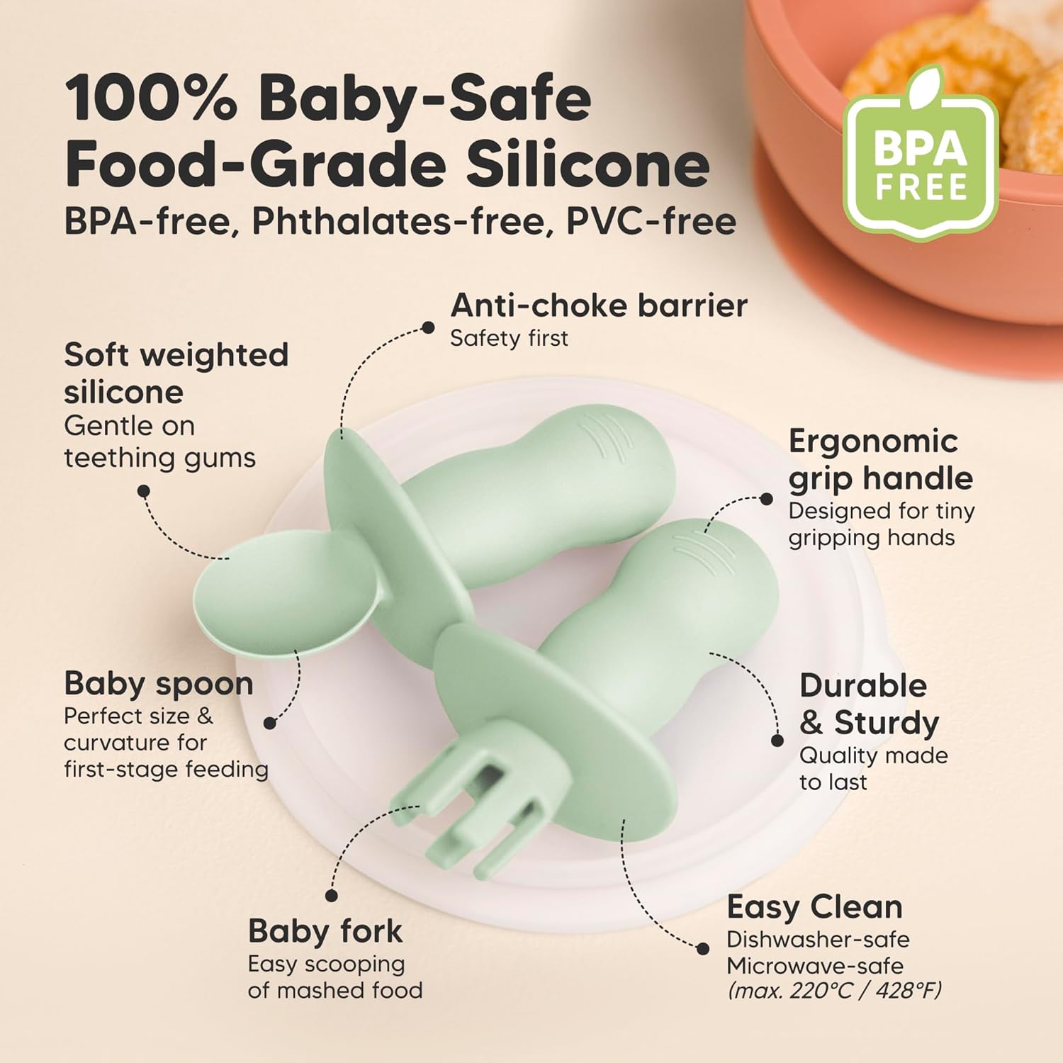 KeaBabies 4-Pack Silicone Baby Utensils Set with Suction Plates