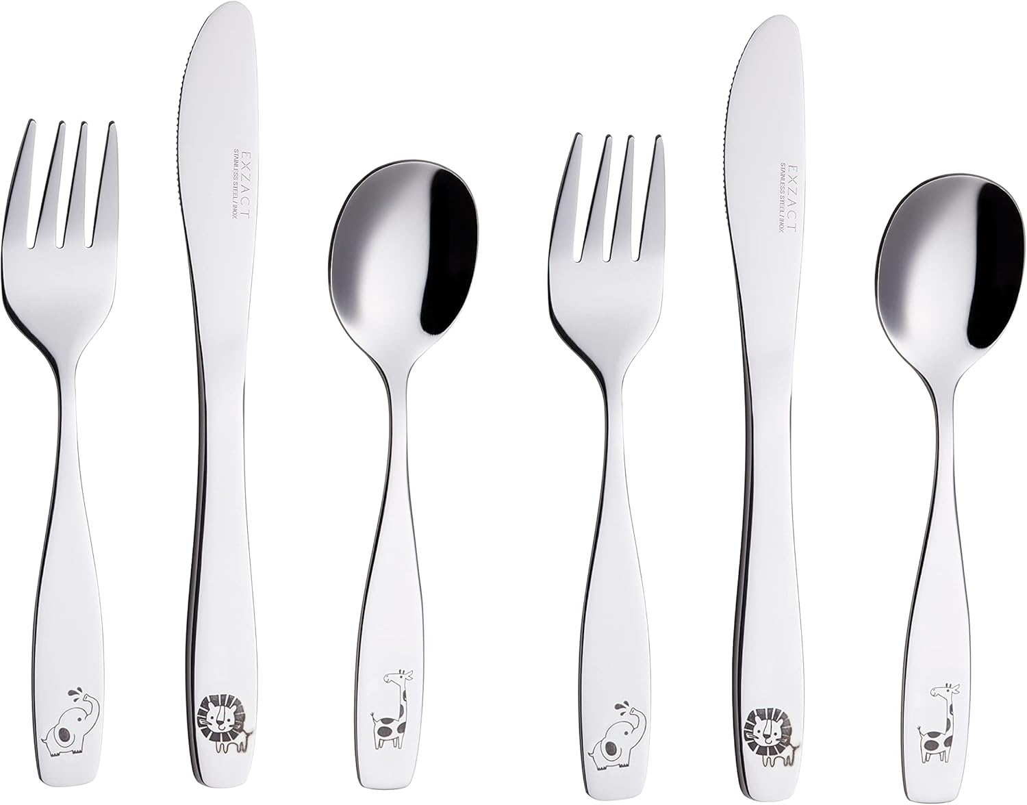 Exzact Kids Flatware Set 6pc Stainless Steel Baby Utensils