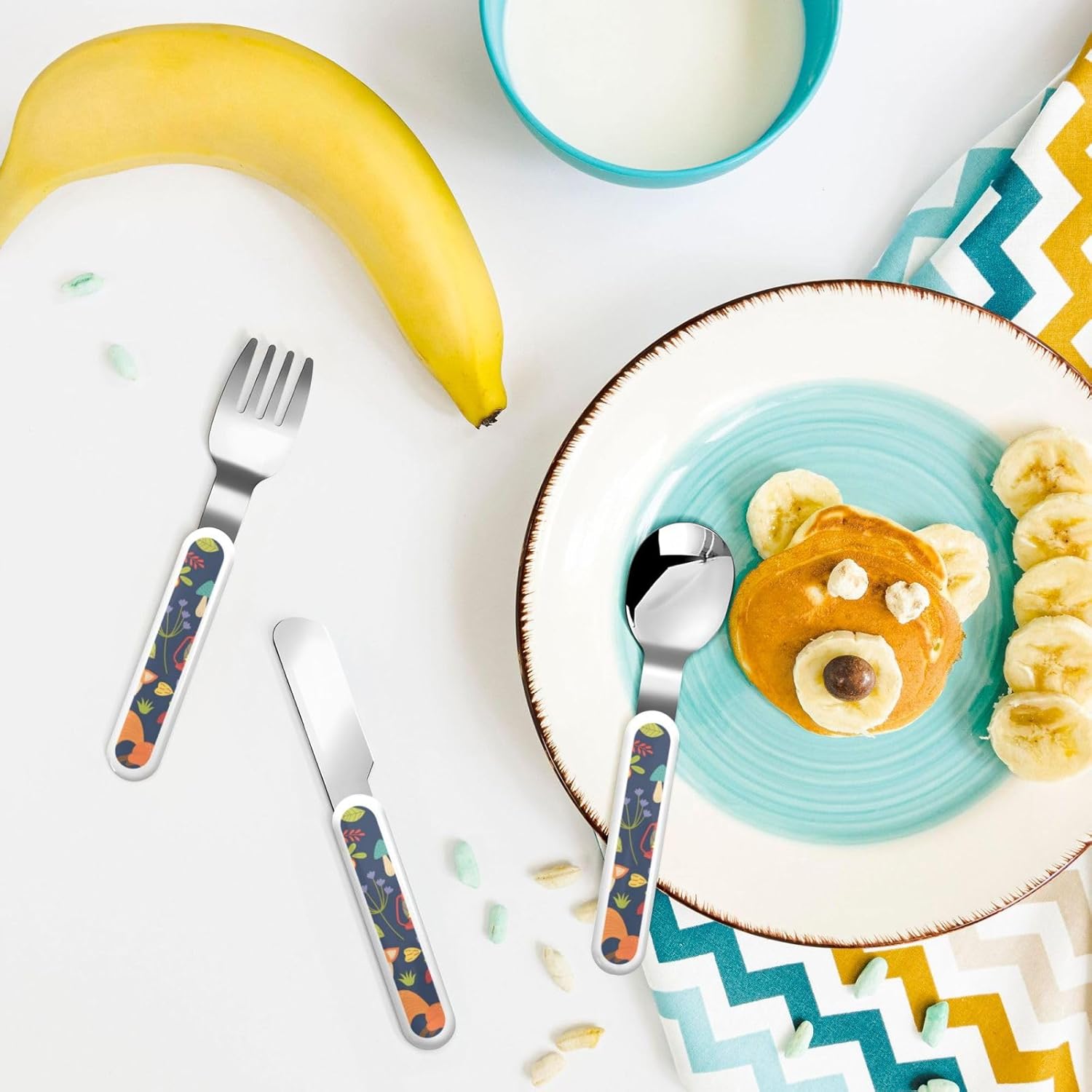 Cute Animal Fox Flower Print Stainless Steel Flatware Set