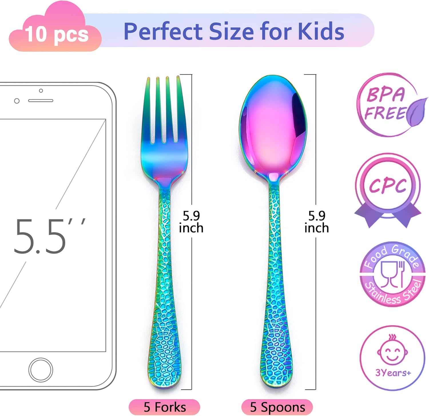 LIANYU 14-Piece Rainbow Kids Silverware Set Stainless Steel Flatware for Toddlers