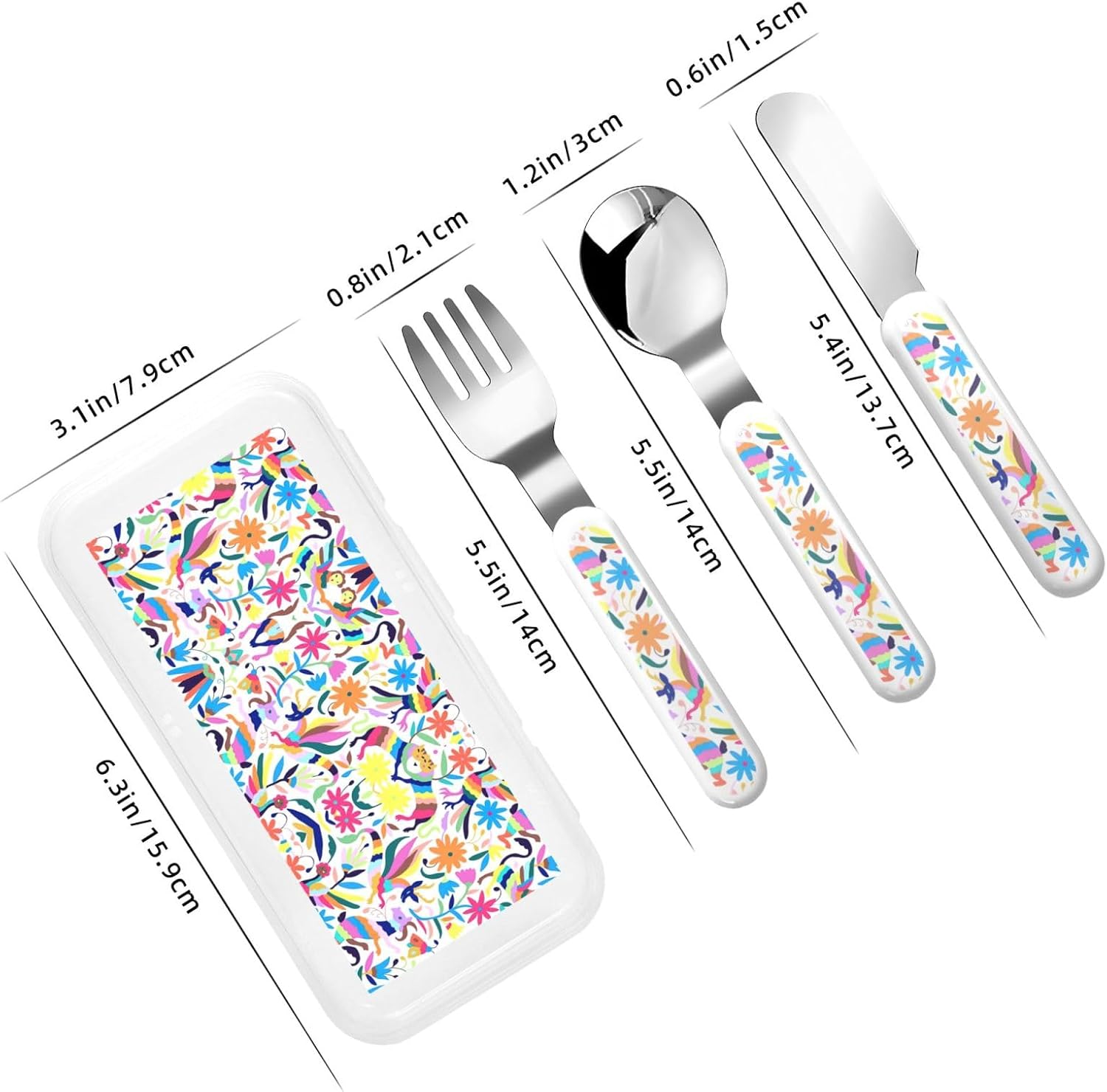 Mexican Otomi Animals Themed Stainless Steel Utensil Set with Travel Case