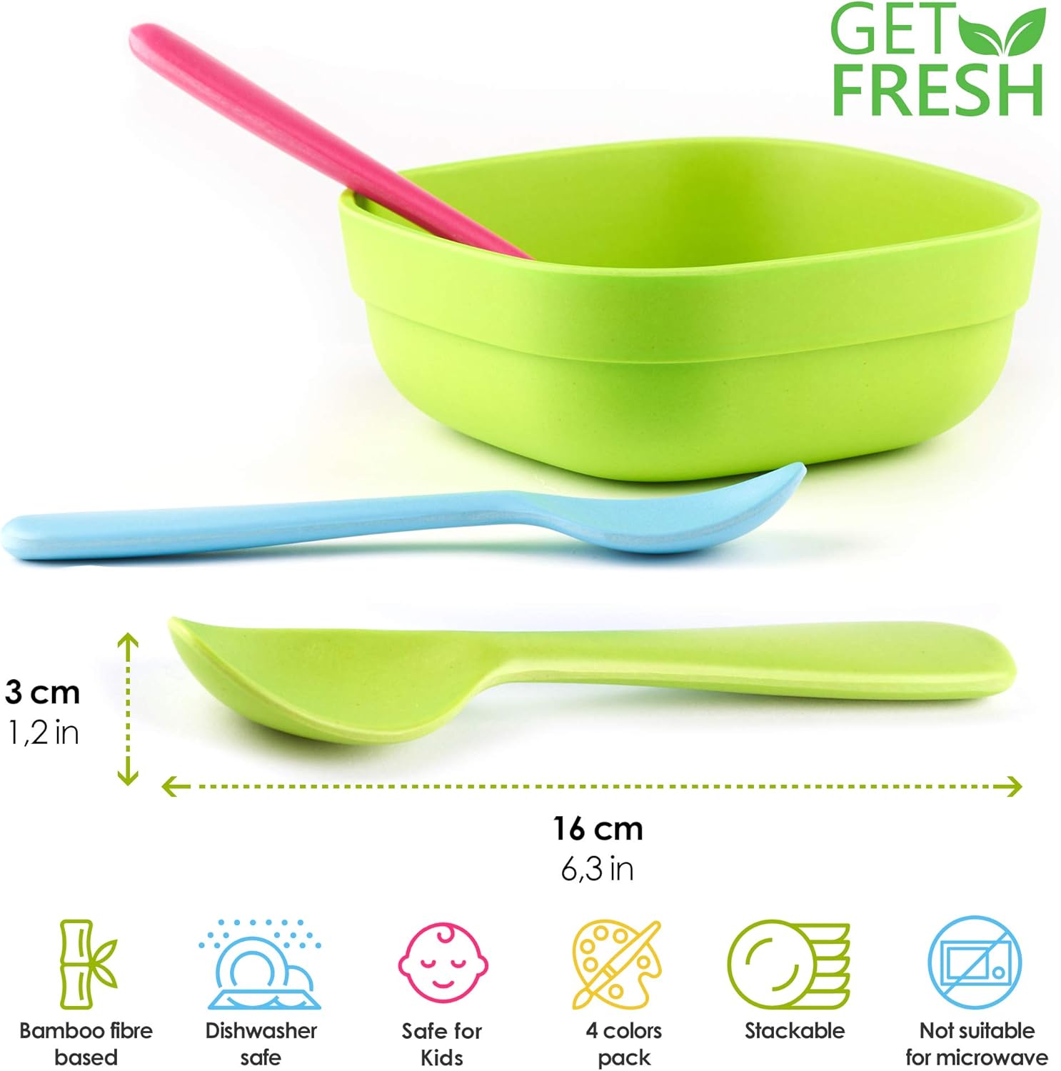 Bamboo Kids Spoons Set 4-Piece Reusable Bamboo Fiber for Daily Meals