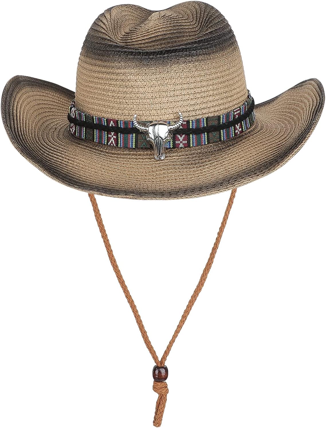 Straw Cowboy Hat with Adjustable Chin Strap and Wide Brim