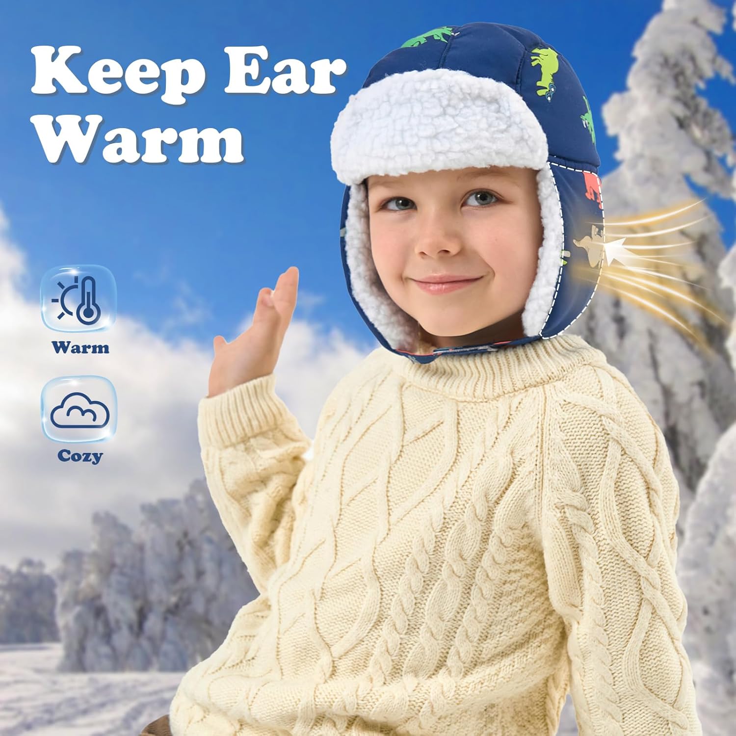 BAVST Winter Trapper Hat for Kids - Waterproof Windproof Ushanka Fleece Beanie Hat
