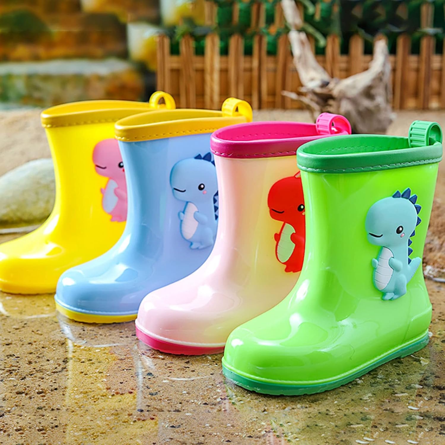 Dinosaur Toddler Rain Boots Waterproof Non-Slip for Kids 3-6