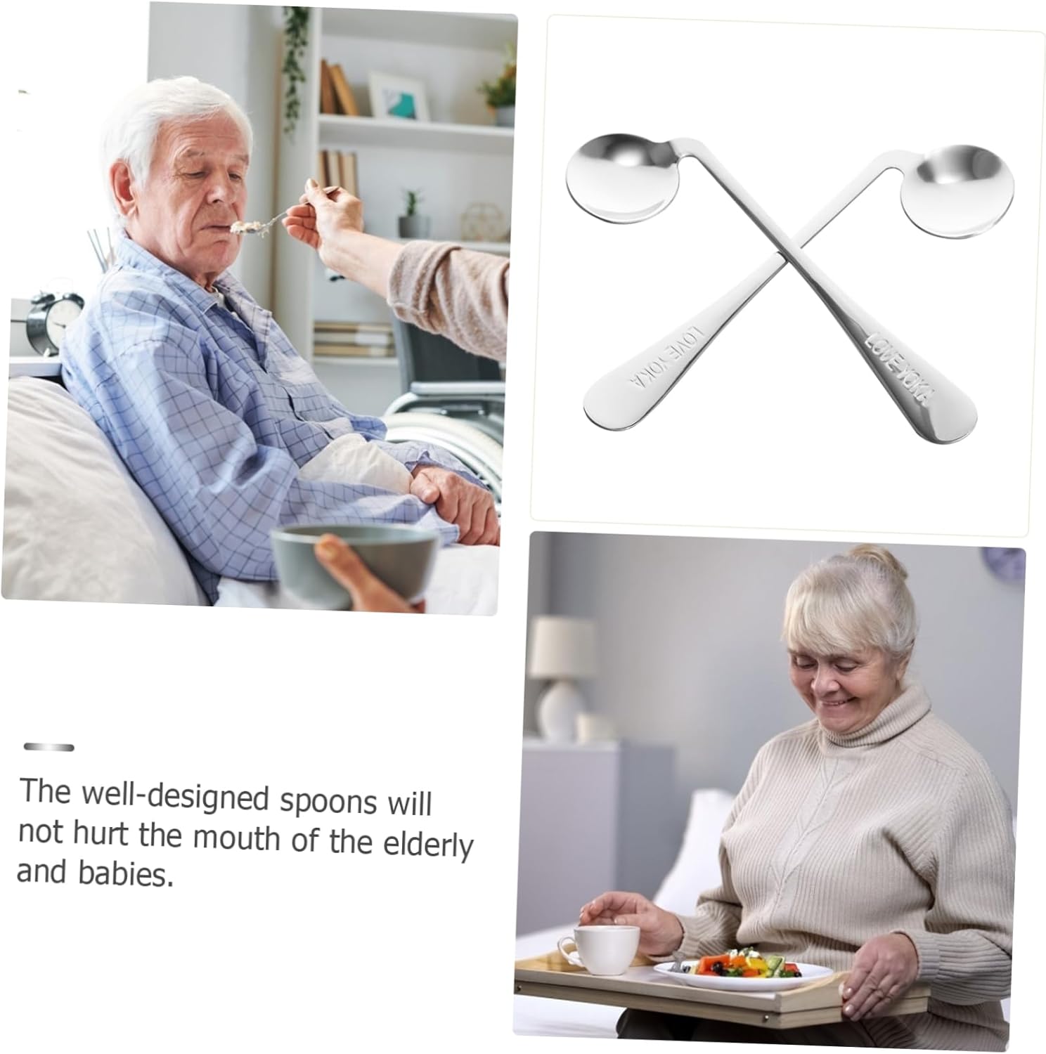 Easilock 2Pcs Curved Elder Eating Spoons