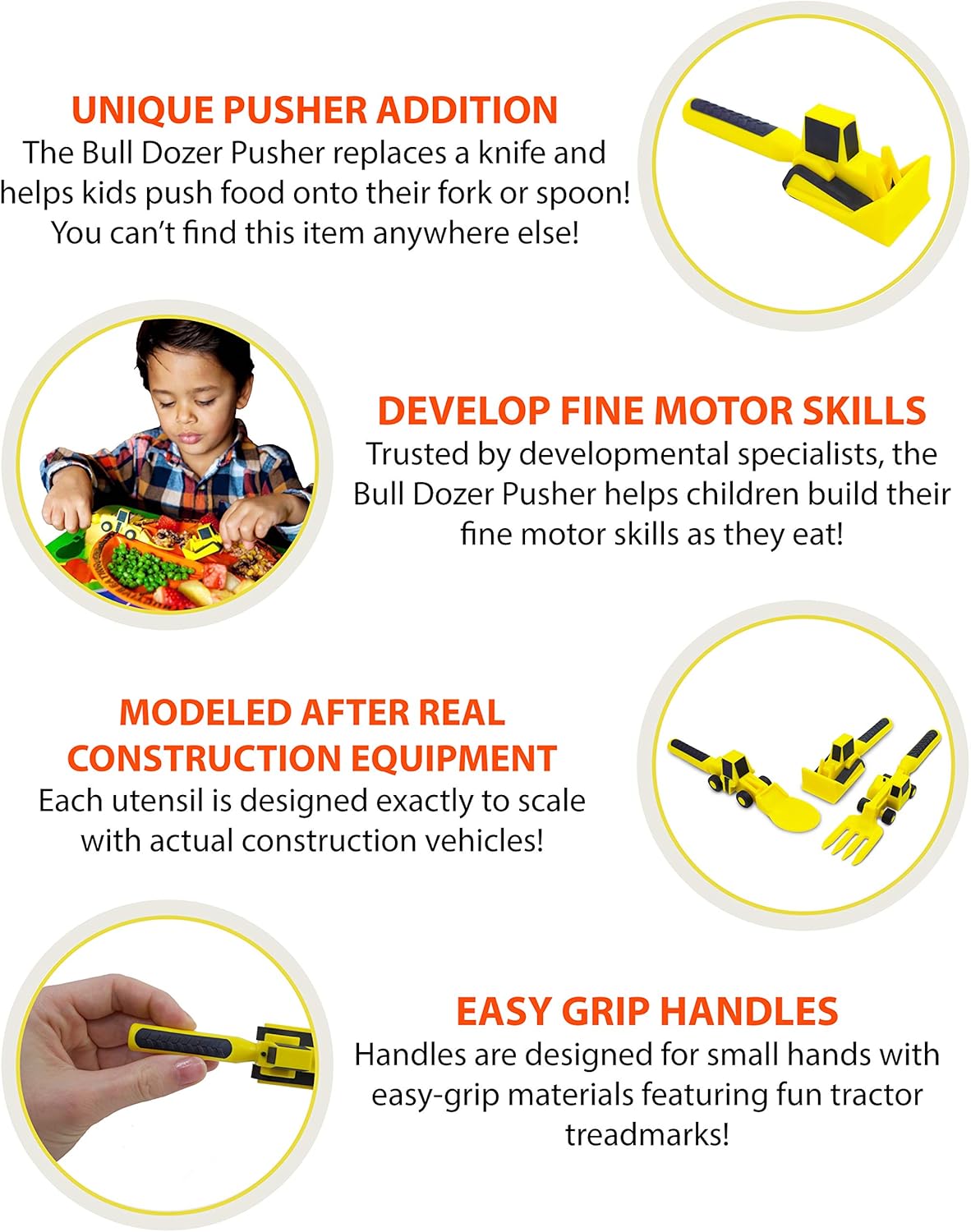 Constructive Eating - Toddler Construction Utensils for Kids - USA Made Flatware Set