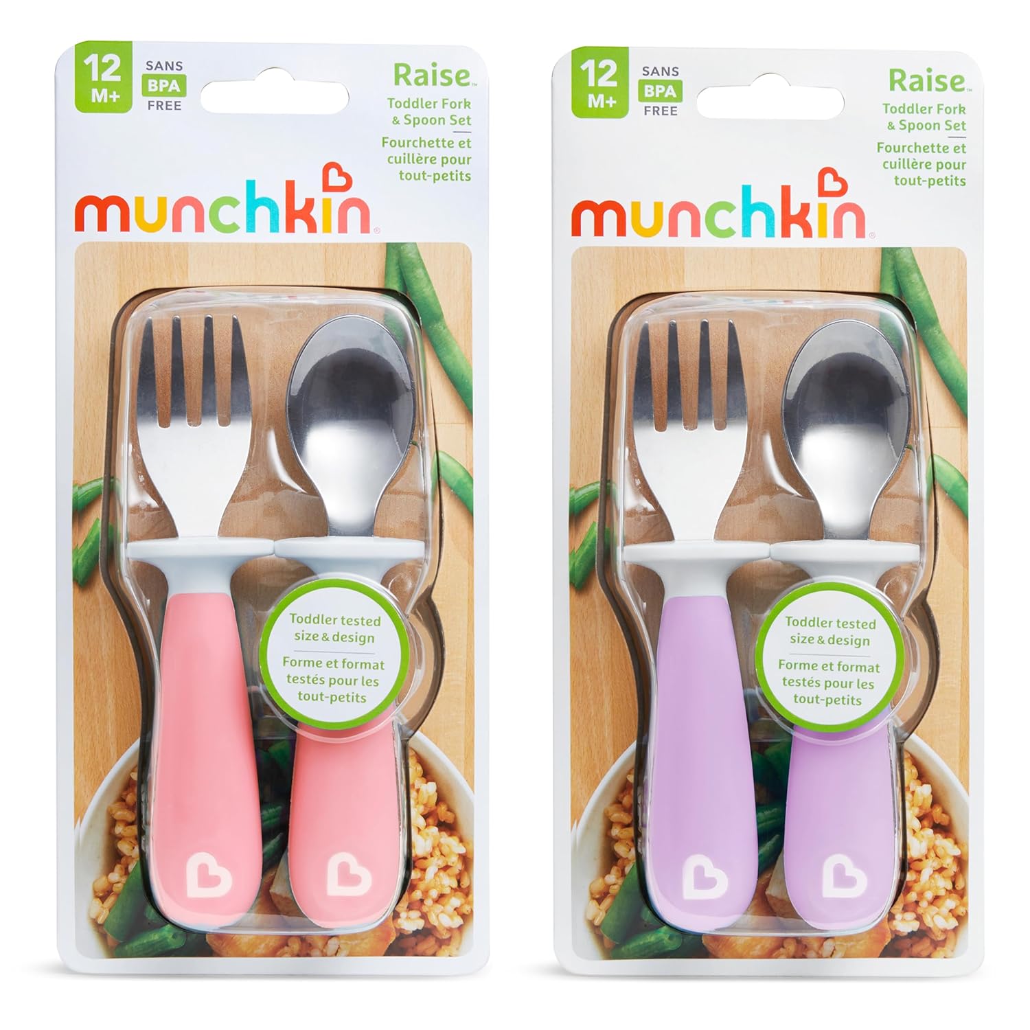 Munchkin Raise Toddler Fork Spoon Set BPA-Free Ergonomic Easy to Carry