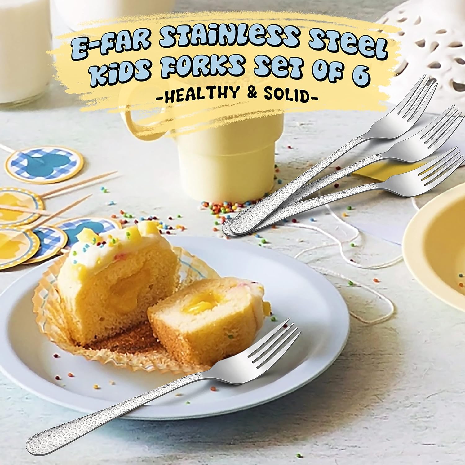 E-far Stainless Steel Kids Forks Safe Durable for Preschoolers