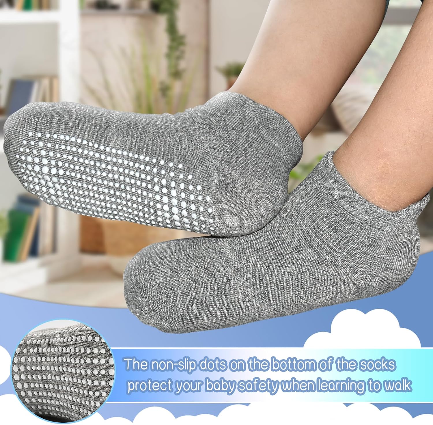 GRPKCOS Non-Slip Toddler Grip Socks 15 Pairs for 1-7 Years