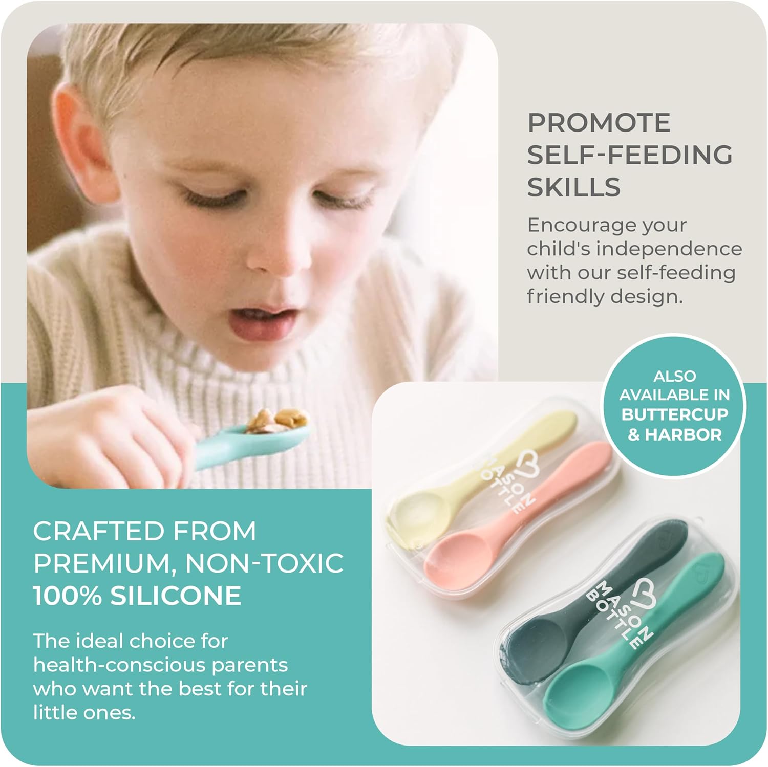 Mason BottleAwesome Silicone Baby Spoons with Case for 6 Months