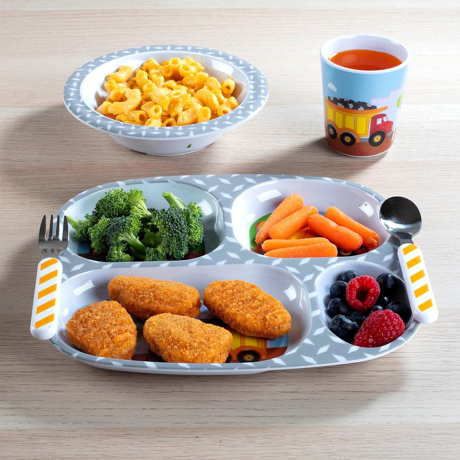 Bentology Construction Themed Mealtime Set - self-feeding BPA-free fun for kids