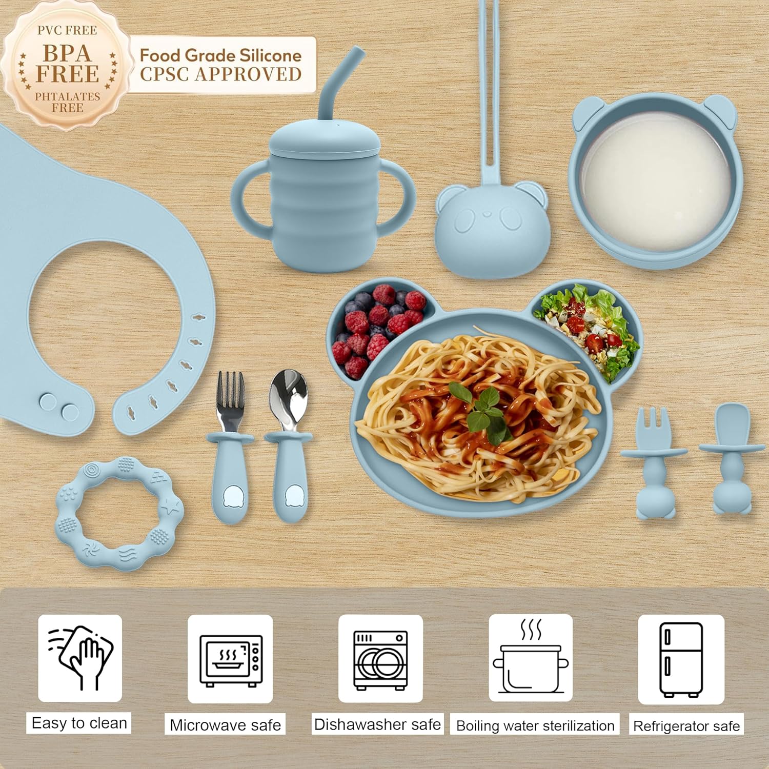 Generic Silicone Baby Feeding Set for Safe Comfortable Meal Time BLUE