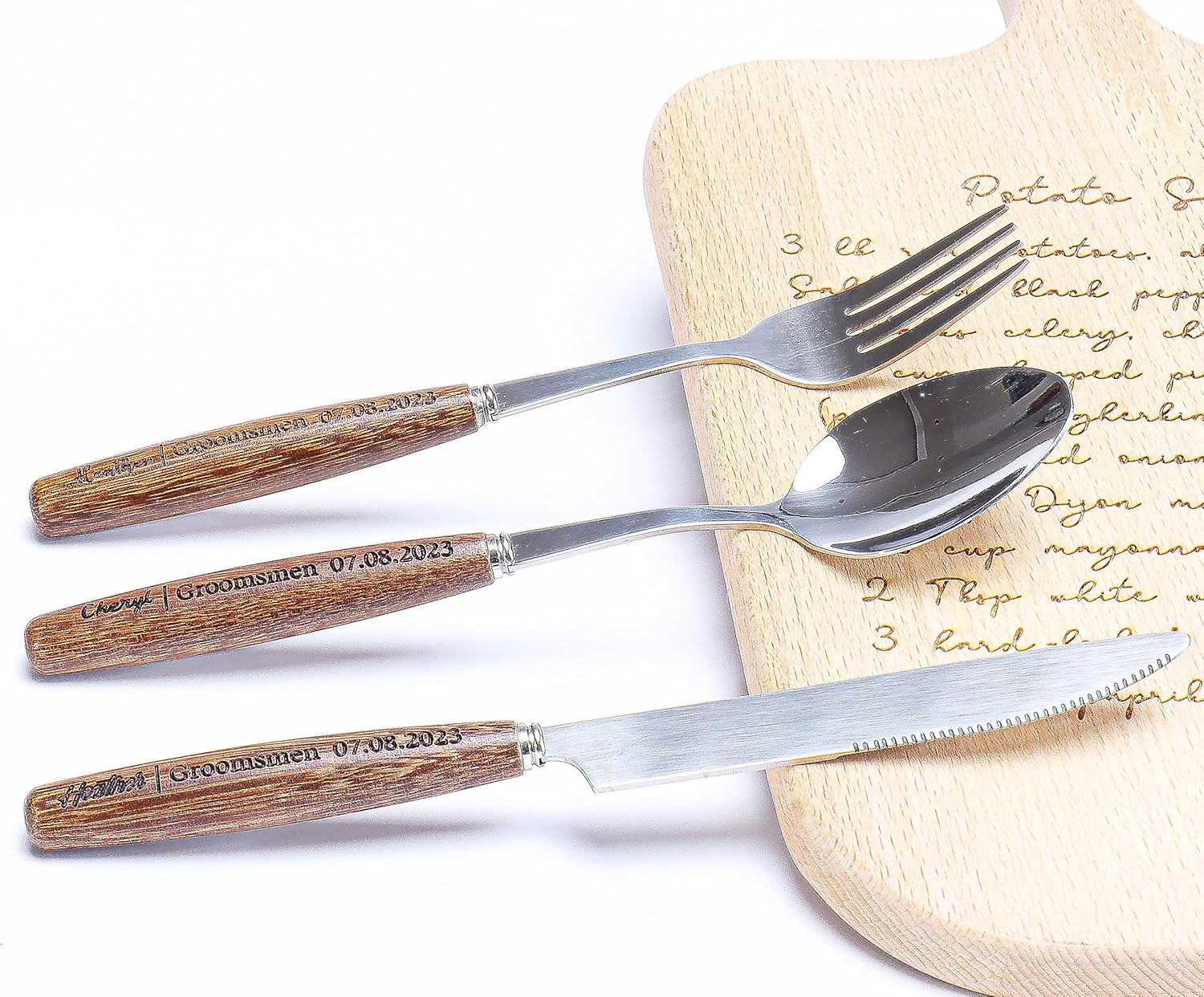 Personalized Wood Handle Stainless Steel Utensil Set with Gift Box